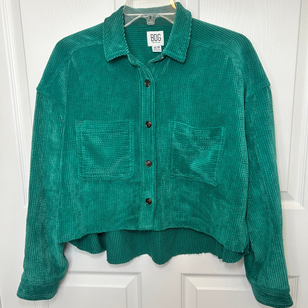 BDG Urban Outfitters Corduroy Cropped Jacket Green XS Button Down‎ Shacket